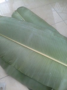 Siapkan daun pisang , Bisa anda beli di pasar atau berburu di kebun.